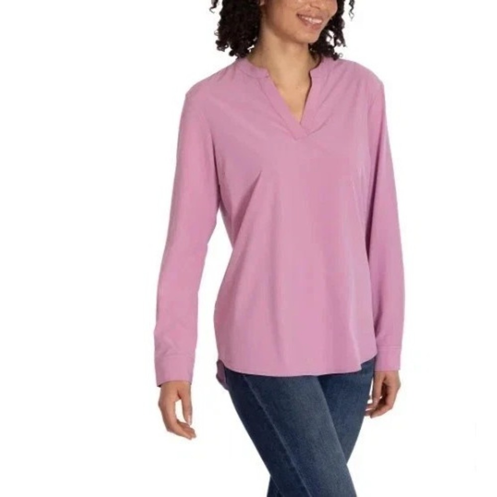 Rev 3 Women's V-Neck Lightweight Long Sleeve Tunic Shirt, Pink, Size: Small, New